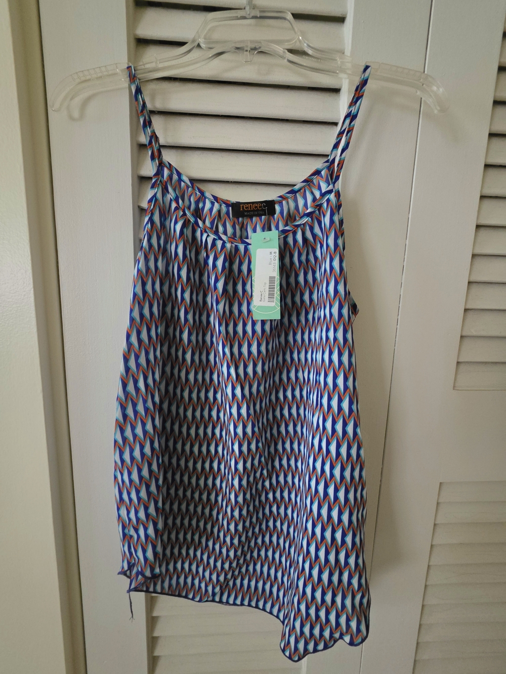 Renee C. Blue Multi-Color Geometric Spaghetti Strap Camisole